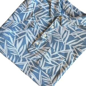 Brooks Brothers Polo Men's XL Blue/Gray Leaf Print AOP Short Sleeve Shirt Cotton